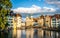 Scenic cityscape of Lucerne old town at sunset with Reussbrucke bridge and Jesuit Church and Reuss river Lucerne Switzerland