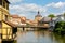 Scenic cityscape with river Regnitz in Bamberg, Germany