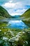 Scenic cloudscape reflection in the crystal water view in Himalaya