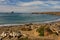 Scenic coastal seascape nature with seals on beach