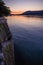 Scenic colorful sunset on atlantic ocean above jaizkibel mountain in hendaye, basque country, france