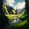A Scenic Composition: Mountains, Woods, Streams, Meadows, Sunlight, Clouds, and Interplay of Light and Shadow in spring.