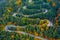 Scenic curvy road seen from a drone in autumn. Cheia, Romania