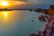 Scenic Dallol depression with salt lake in sunset