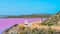 Scenic drive along the coast of Pink Lake Hutt Lagoon, WA