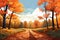 A scenic drive through tree lined country roads vector fall background