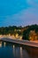 Scenic Evening View Of Sozh River, Illuminated Embankment, Park,