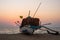 Scenic fishing landscape of Velsao Beach in Goa with Fishing canoe