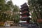 Scenic five-storied Pagoda Gojunoto building in Nikko Toshogu Shrine complex at fall