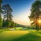 Scenic Golf Course with Forest and House in