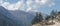 Scenic Himalayan mountain valley landscape background. Rectangular Panorama. Khumbu valley Everest Region, northeastern side of