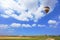Scenic hot air balloon in free flight