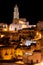 Scenic illuminated cathedral of Matera at night, Southern Italy