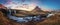 Scenic image of Iceland. Great view on famouse Mount Kirkjufell With Kirkjufell waterfall during sunset. Wonderful Nature landscap