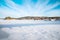 Scenic image of spruces tree. Blue cloud sky, calm wintry panorama scene. Ski resort. Great picture of wild area. Explore the