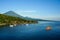 Scenic lagoon with boats in small village Amed