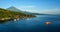 Scenic lagoon with boats in small village Amed