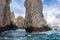 Scenic landmark tourist destination Arch of Cabo San Lucas, El Arco, whale watching and snorkeling spot