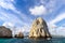 Scenic landmark tourist destination Arch of Cabo San Lucas, El Arco, whale watching and snorkeling spot