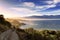 Scenic landscape of beautiful ray of light at sunset, Kaikoura, New Zealand