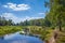 Scenic landscape with calm river and green vegetation