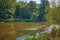 Scenic landscape with calm river and green vegetation