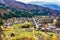 Scenic Landscape of Gassho-Zukuri Japanese Style of Farmer House among Green rice field in Autumn at Shirakawago World Heritage Vi