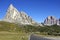 Scenic landscape of Giau Pass or Passo di Giau. Ra Gusela and Tofana di Rozes mountains in a sunny autumn day.