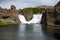 Scenic landscape of Hjalparfoss on the South of Iceland.