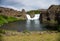 Scenic landscape of Hjalparfoss on the South of Iceland