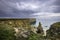 Scenic landscape of Pembrokeshire coast, Uk.Rain clouds building