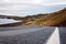 Scenic landscape view of Icelandic road and beautiful areal view of the nature autumntime