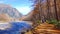 Scenic landscape view of Kamikochi National Park Beautiful mountain in autumn leaf with clear water river in the Northern Japan Al