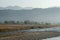 Scenic landscape view of Ramganga River and mountains at dhikala zone of corbett national park or tiger reserve uttarakhand india