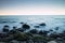Scenic long exposure close up of rocky Baltic Sea coast