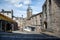 Scenic medieval street with a clock tower in Stirling city center