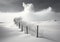 Scenic monochrome image of a fence in sand dunes. Snow scenes in minimalist style. Winter time. AI generative