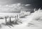 Scenic monochrome image of a fence in sand dunes. Snow scenes in minimalist style. Winter time. AI generative