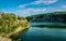 Scenic mountain lake in the Rockies of Colorado and the blue sky