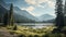 Scenic Mountain Landscape With Lake And Trees: Vray Tracing, Atmospheric Landscapes