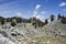 Scenic mountain landscape. Stone valley. Relict forest of Lebanon cedar. Lycian Way. Turkey.