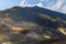 Scenic mountain view of the land burned by the lava on the volcano