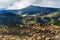 Scenic mountain view of the land burned by the lava on the volcano