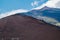 Scenic mountain view of the land burned by the lava on the volcano