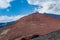 Scenic mountain view of the land burned by the lava on the volcano