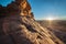 Scenic nature view of sand mountains rock in Arizona canyon and desert at sunset time.