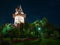 Scenic night view of famous Grazer Uhrturm - clock tower, Graz, Styria region, Austria