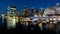 Scenic night view of Sydney Darling Harbour with King street wharf and marina