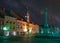 Scenic nightscape of Maribor, Slovenia. Plague Column on Main Square