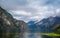 Scenic Norway fjord landscape and kayak on the water. Eidfjord.